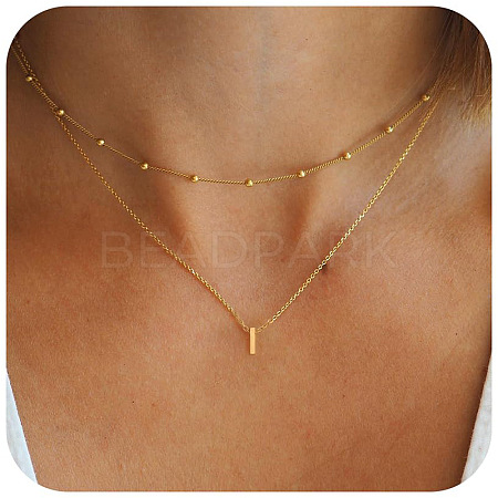 Bohemian Style Stainless Steel Double Layer Initial Pendant Necklaces FS-WGDC616-09-1