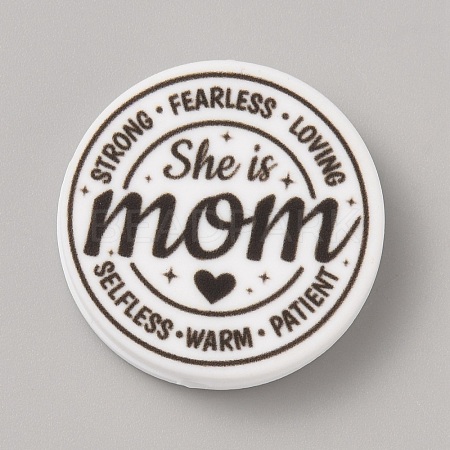 Flat Round with Word Food Grade Eco-Friendly Printed Silicone Focal Beads SIL-SZC0008-07F-1