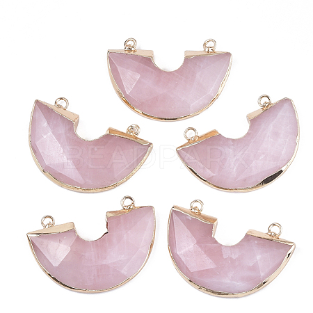 Electroplate Natural Rose Quartz Semi Circle Pendants G-S344-42G-1
