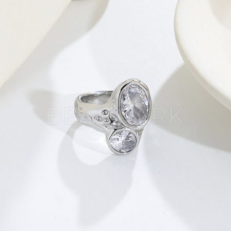 Stainless Steel Pave Cubic Zirconia Finger Rings WG80F2A-02-1