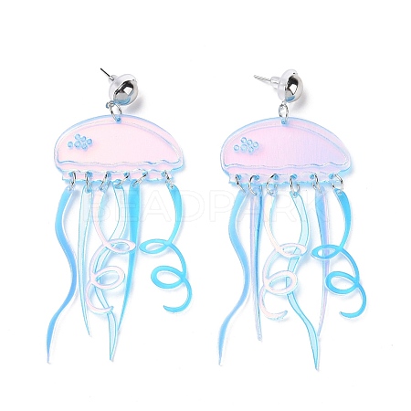 Acrylic Jellyfish Dangle Stud Earrings EJEW-H089-01P-1