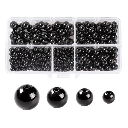 340Pcs 4 Sizes Synthetic Black Stone Beads Strands G-LS0001-10-1