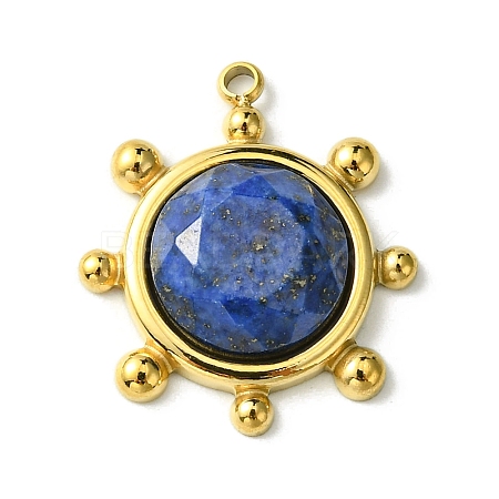 Ion Plating(IP) 304 Stainless Steel Pave Faceted Natural Lapis Lazuli Pendants FIND-Z028-39D-1