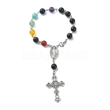 Natural Black Onyx & Mixed Gemstone Rosary Bead Bracelet BJEW-TA00329-02-1