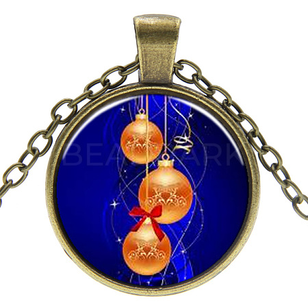 Christmas Theme Glass Pendant Necklaces NJEW-J056-B949-AB-1