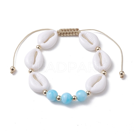 Adjustable Acrylic Shell Shape Braided Bead Bracelet for Women BJEW-JB10099-1