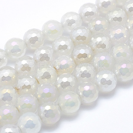Electroplated Natural Agate Beads Strands G-O164-01B-6mm-1