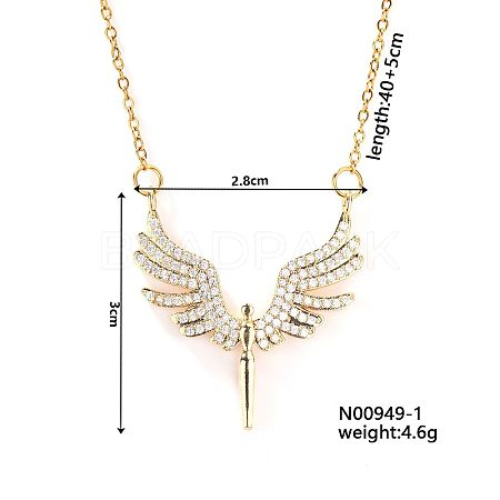 Sweet Wing Angel Brass Crystal Rhinestone Pendant Necklaces for Women RU5786-1