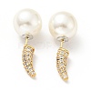 Clear Cubic Zirconia Horn with Acrylic Pearl Front Back Stud Earrings EJEW-G295-02B-G-1