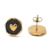 Ion Plating(IP) 304 Stainless Steel Flat Round with Heart Stud Earrings EJEW-C114-15G-01-1