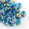 Mixed Flower Picture Printed Glass Round Beads GFB-R004-12mm-M13-1