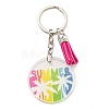 Acrylic Flat Round with Suede Tassel Pendant Keychain KEYC-G060-01F-1