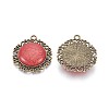 Flat Round Antique Bronze Plated Alloy Synthetic Turquoise Pendants PALLOY-F071-02AB-NF-1