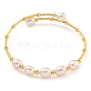 Brass & Natural Freshwater Pearl Beads Open Cuff Bangles for Women BJEW-F470-03G-01-1