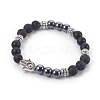 Natural Lava Rock and Black Agate(Dyed) Stretch Bracelets BJEW-JB04006-04-1