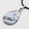 Teardrop Waxed Cord Natural Paua Shell Pendant Necklaces and Earrings Jewelry Sets SJEW-M088-02-3