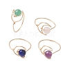 4Pcs 4 Styles Moon Natural Green Aventurine & Rose Quartz & Amethyst & Lapis Lazuli Finger Rings RJEW-JR00799-02-2