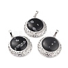 Natural Snowflake Obsidian Pendants with Hollow Platinum Brass Findings G-P448-A11-P-1