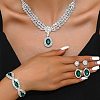 Oval & Horse Eye Brass Rhinestone Necklaces & Bracelets & Earring Sets FS-WG182CE-02-4