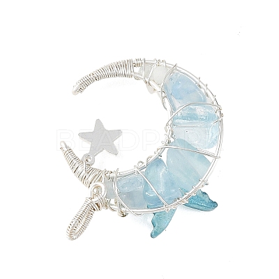 Natural Aquamarine Round Chip Wire Wrapped Pendants PALLOY-TA00437-01-1