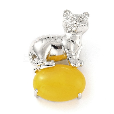 Natural & Synthetic Gemstone Tiger-Shaped Brass Pendants KK-C232-02P-RS-1