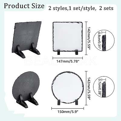 2 Sets 2 Style Sublimation Blank Natural Slate Rock Stone Plate AJEW-FH0003-50-1