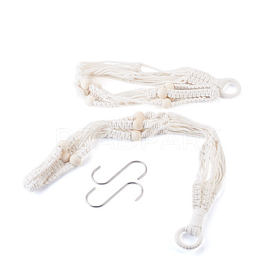 2Pcs Handmade Macrame Polyester with Wood Bead Plant Hanger AJEW-HS0001-46-1