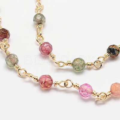 Faceted Round Natural Agate Handmade Beaded Chains CHC-L034-20-NR-1