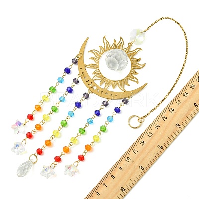 Brass & 304 Stainless Steel Sun Moon Suncatchers HJEW-JM05014-1
