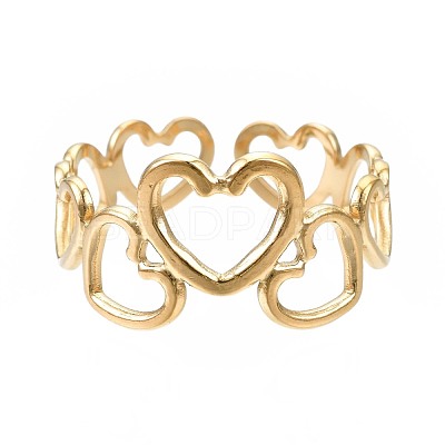 304 Stainless Steel Heart Open Cuff Ring RJEW-T023-57G-1