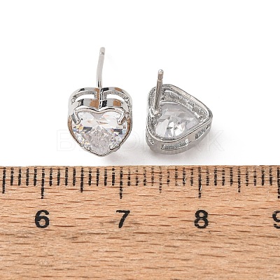 Brass Micro Pave Clear Cubic Zirconia Stud Earrings EJEW-C174-02A-P-1