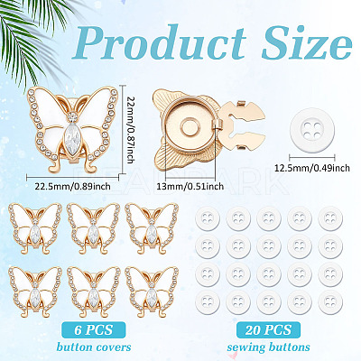 6Pcs Butterfly Alloy Rhinestone Cufflinks FIND-ME0003-13-1