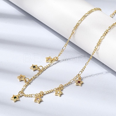 Brass Micro Pave Cubic Zirconia Star Pendant Necklaces NJEW-B157-12G-1