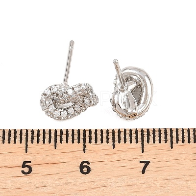 knot Brass Micro Pave Cubic Zirconia Stud Earrings EJEW-C174-01P-06-1