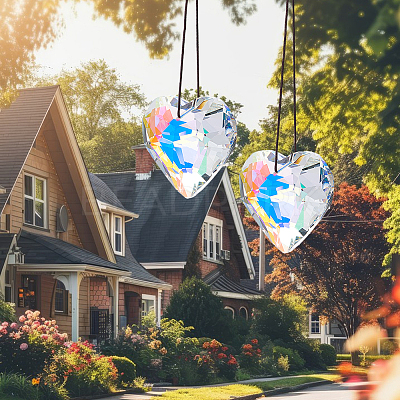 2Pcs Glass Heart Pendant Decorations AJEW-BBC0002-30A-1