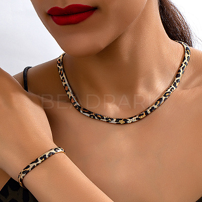 Alloy Leopard Print Snake Chain Necklaces & Bracelets Sets FS-WGE503A-01-1