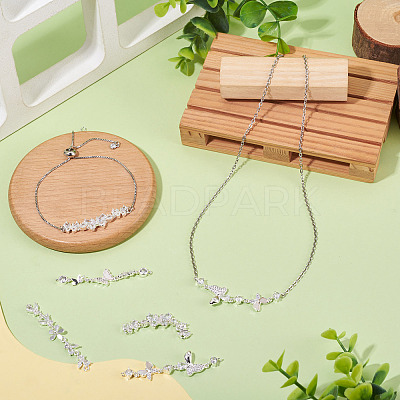 4Pcs 4 Styles Brass Pave Clear Cubic Zirconia Flower Butterfly Connector Charms KK-TA0008-72S-1