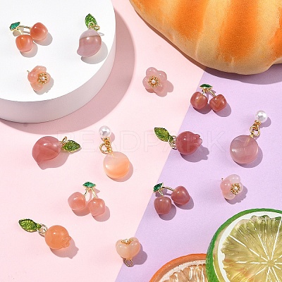 1Pc Natural Agate Pomegranate/Fu Melon Charms with Leaf G-YW0002-67-1