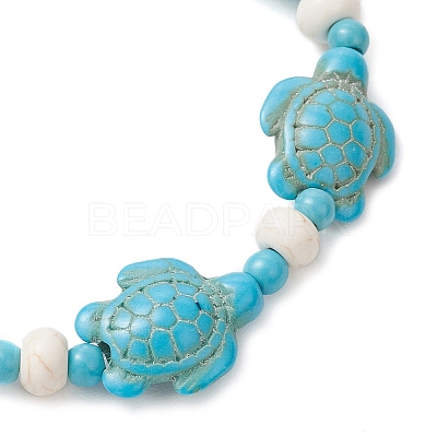 3Pcs Synthetic Turquoise & Natural Freshwater Shell Beads Stretch Bracelets for Women BJEW-JB12017-1
