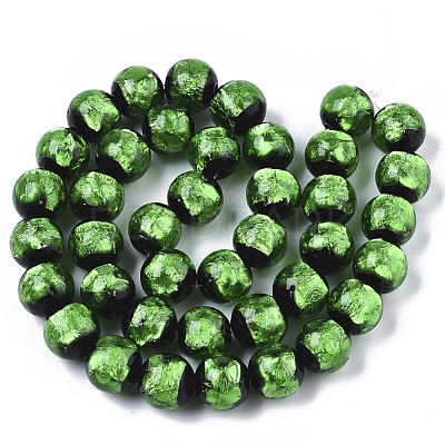 Handmade Silver Foil Lampwork Beads Strands FOIL-T003-002F-1