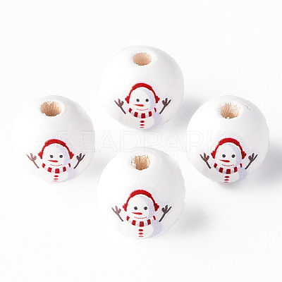 Painted Natural Wood Round Beads X1-WOOD-N006-181-1