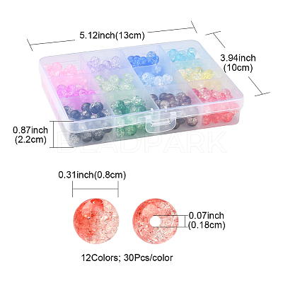 360Pcs 12 Colors Transparent Crackle Acrylic Beads CACR-YW0001-02-1