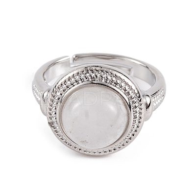 Natural Quartz Crystal Round Adjustable Rings RJEW-K271-04P-07-1