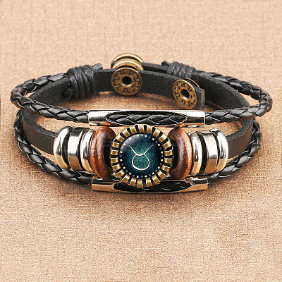 12 Constellations PU Leather Multi-strand Bracelets WGFD09F-02-1
