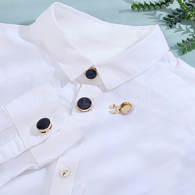 4Pcs 2 Styles Brass Black Enamel Cufflinks BUTT-ME0001-07G-1
