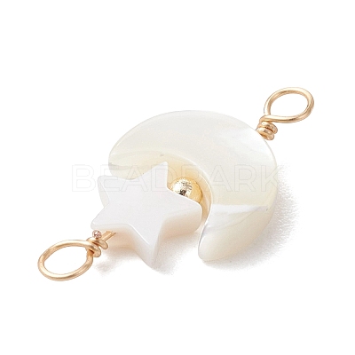 Natural Freshwater Shell Moon with Star Links Connector Charms PALLOY-JF05182-1