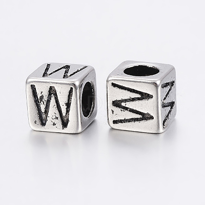 304 Stainless Steel Large Hole Letter European Beads LS-STAS-H428-01AS-W-1