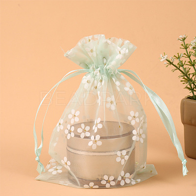 Rectangle Organza Drawstring Bags CON-PW0001-062A-04-1