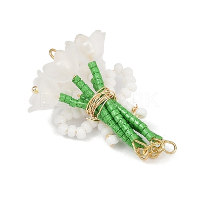 4Pcs 4 Colors Handmade Glass Beaded Flower with Bowknot Pendants PALLOY-MZ00753-1