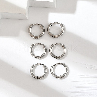 Tarnish Resistant 202 Stainless Steel Huggie Hoop Earrings EJEW-F111A-13mm-P-1